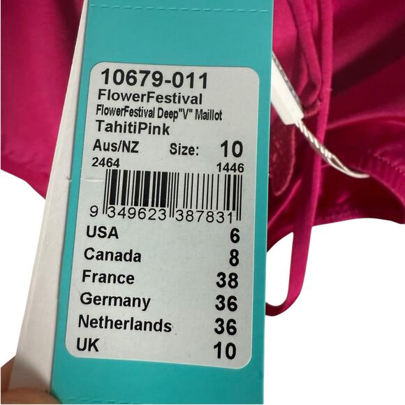 Seafolly Flower Festival Tahiti Pink Deep V Maillot One Piece Swimsuit Size 6 - Picture 9 of 12